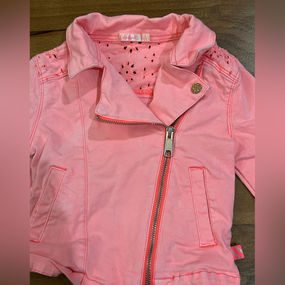 Billieblush Pink Girls' Asymmetrical Zip Jean Jacket - Picture 8 of 10